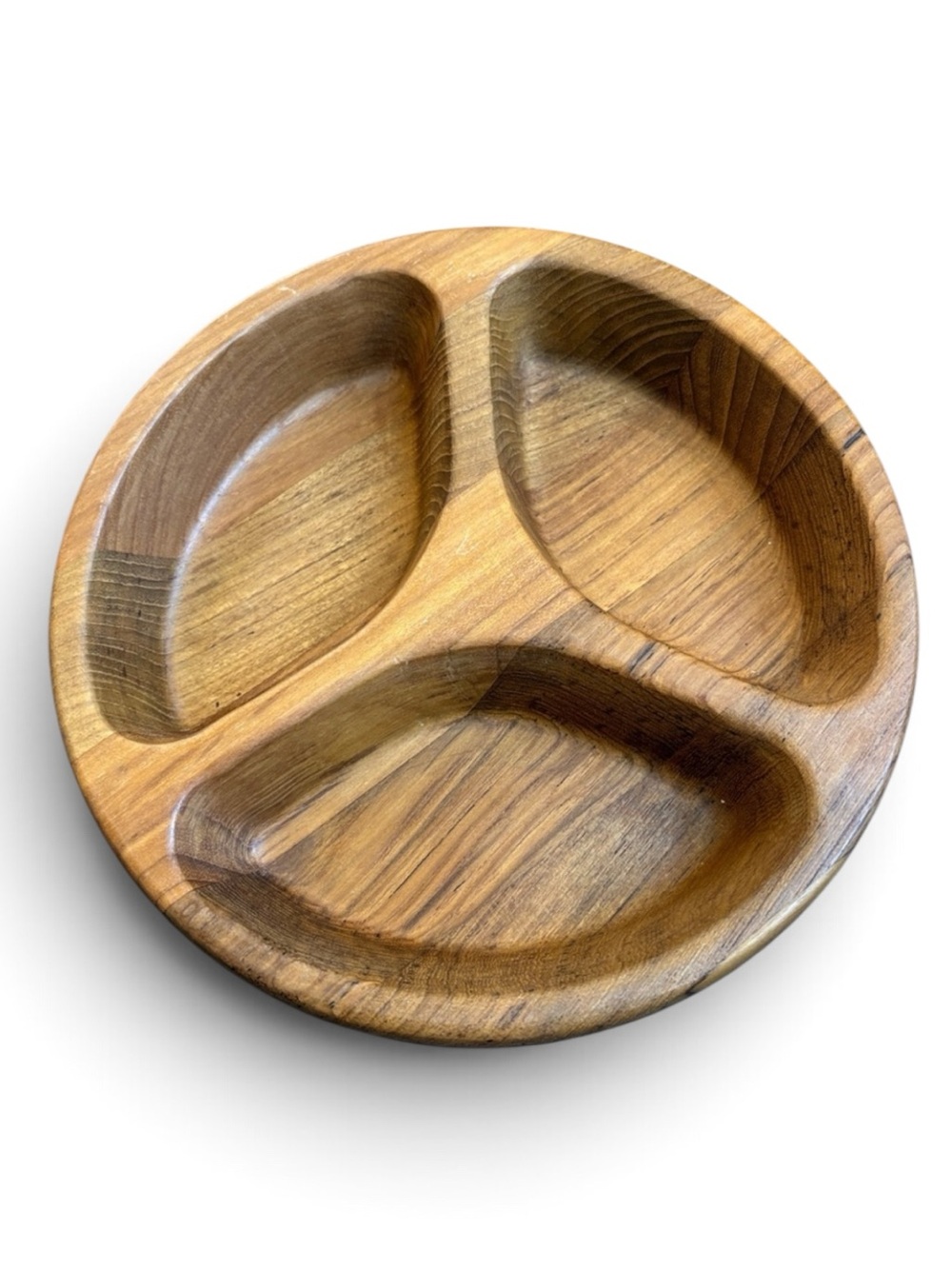 Dansk Teak Round Divided Serving Platter in Rich Brown 8.75” Thailand
